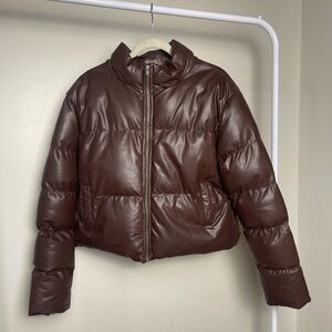 Brown Faux Leather Essential Puffer